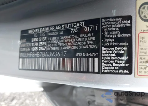 2011 Mercedes-Benz E 350 4Matic из США, поврежденный, VIN WDDHF8HB7BA393617